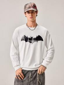 Strevion BATMAN Sweatshirt Lengan Panjang Leher Bulat Kasual Pria dengan Gambar City, Musim Semi/Gugur - Putih - View 3