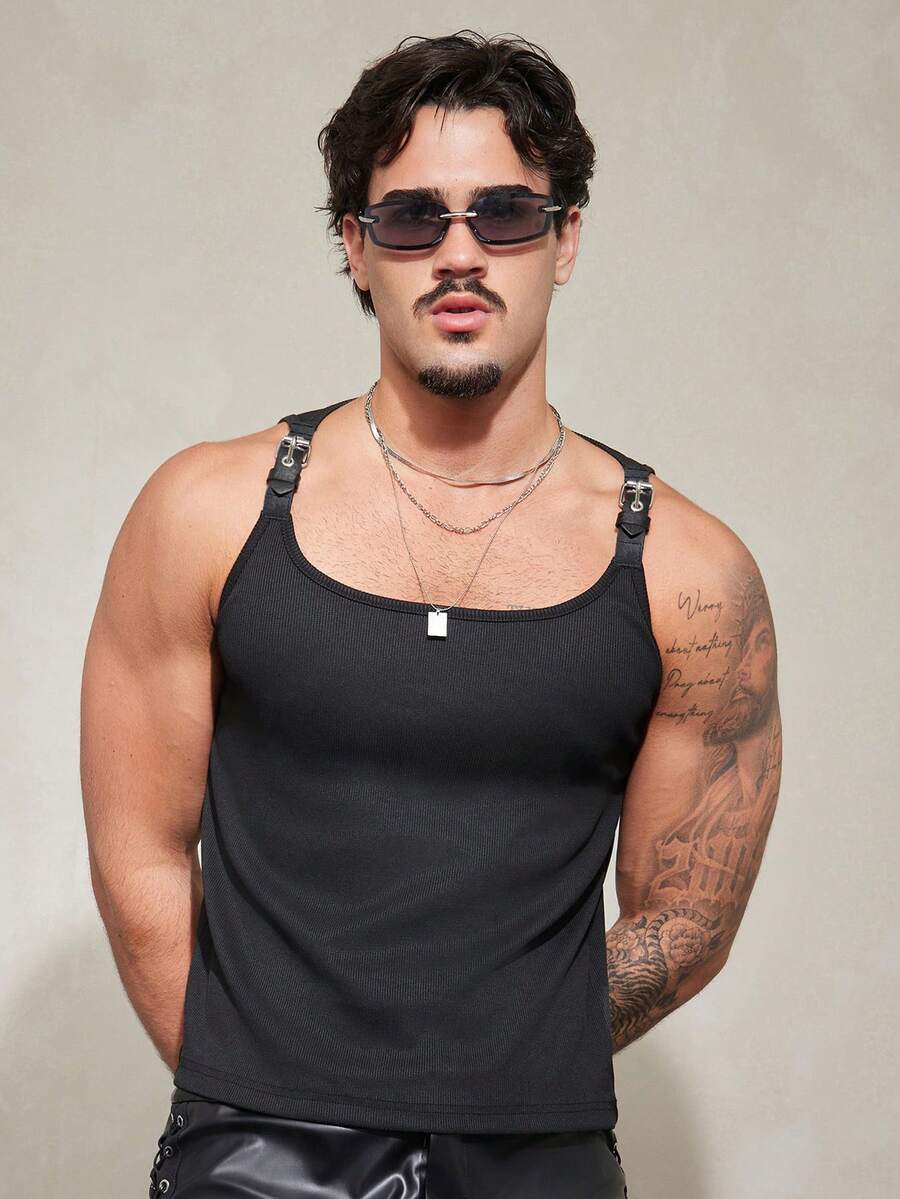 FeverCity Top casual versátil de unicolor para uso diario y salidas de hombres - Negro - Ver 1