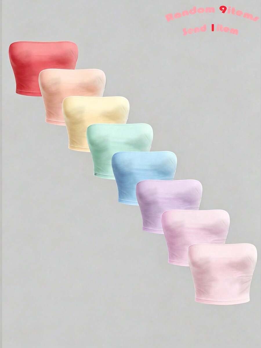 Tween Girl Tween Girl Simple Versatile Solid Color Tube Top For Vacation And Beach - Multicolor - View 1