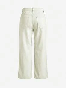 lacRébo Cream White Mid-Rise Relaxed Staight Leg Jeans With Five-Pocket Construction Cotton Brunch Summer Casual - Light Yellow - View 8