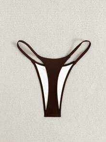Swim Basics Bottom de bikini para playa de verano de color sólido - Marrón - Ver 2