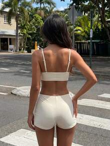 Sunnyshic Summer 2pcs Solid Color Thin Strap Tank Top And Hipster Panty Set, Elegant Sexy Women's Outfit Beach White - Apricot - View 2