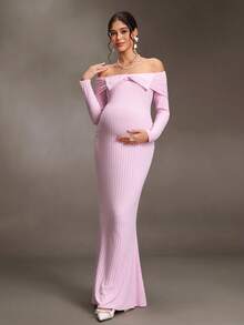 Cheriluna Maternity Spring/Autumn Maternity Dress, Slim Fit With Belly Accent, Sweet Style For Party And Banquet, High Elastic Knit Fabric Fall Pink Dress Wedding - Pink - View 9