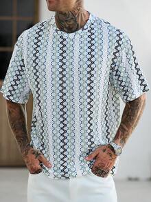 Manfinity Homme Men's Casual Mature Knit Fashion Versatile T-Shirt - Blue - View 3
