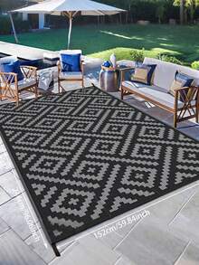 1pc 5'x8' Outdoor Rug For Patio , Waterproof Mat, Double-Sided Plastic Camping Rug, RV, Porch, Deck, Campers, Balcony, Backyard, Black And Gray - A - View 11