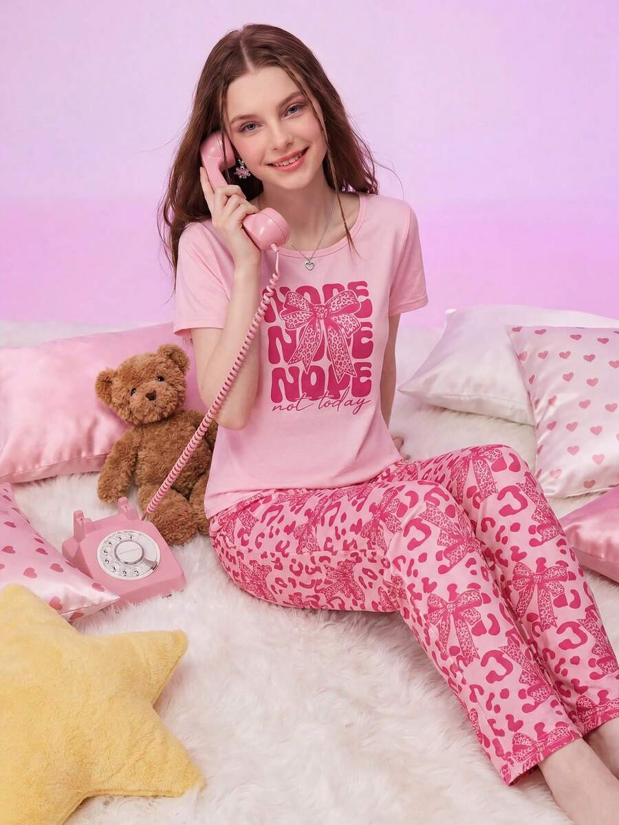 Notgurli Women's Cute Style Pink Leopard Print Pajamas Loungewear Set - Multicolor - View 1