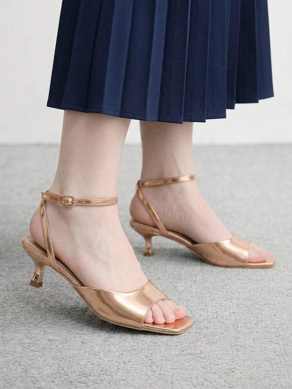 CUCCOO BIZCHIC Women Shoes Spring And Summer New Champagne Ankle Strap Open-Toed Women's Medium And High-Heeled Sandals Simple, Fashionable And Comfortable Versatile