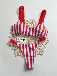 Swim Mod Women's Summer Beach Striped Sexy Fashion Bikini Two-Piece Swimwear Set - Multicolor - View 2