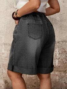 EMERY ROSE EMERY ROSE Shorts de mezclilla holgados con botones y bolsillos versátiles de moda talla grande - Negro - Ver 2
