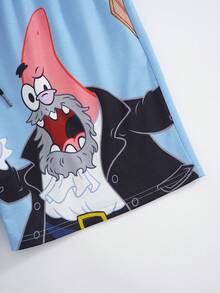 SpongeBob SquarePants | SHEIN Men's Summer Casual Cartoon Print Shorts - Blue - View 6