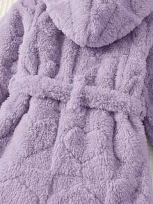 SHEIN Newborn Baby Winter Comfortable Long Sleeve Hooded Robe Loungewear - Mauve Purple - View 4