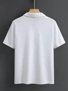 Manfinity Homme 男士純色短袖休閒/商務 Polo 衫 白色領子襯衫 男士鈕扣 Polo 衫 針織 Polo 衫 男士短袖 Polo 正式款 - 白色 - 查看 2