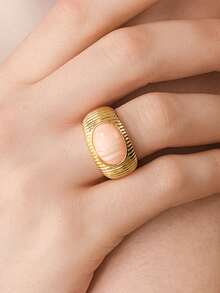 MOTF PREMIUM Anillo de moda exquisito con piedra preciosa rosa chapado en oro de 18K - Amarillo Oro - Ver 3