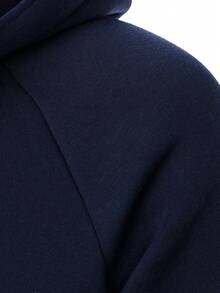 Manfinity Homme Men's Solid Color Raglan Long Sleeve Zip-Up Hooded Sweatshirt With Drawstring - Navy Blue - View 4