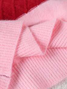 SHEIN Tween Girl Autumn/Winter Casual Colorblock Patchwork Sweater - Pink - View 6