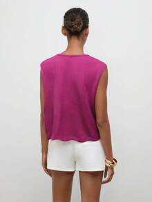 Maija Women's Summer Handmade Crochet Single-Breasted Knit Top Vacation Magenta Retro Casual - Pink - View 7