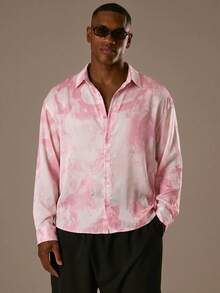 Musero Camisa de manga larga holgada con botones para hombre, bordado de marca, bolsillo delantero con parche / Primavera&Verano - Rosa - Ver 6