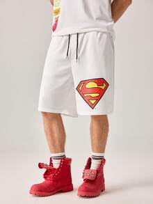 Strevion SUPERMAN Men's Loose Superhero Graphic Print Casual Sports Shorts, Summer - White - View 5