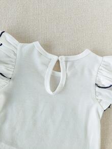 SHEIN Playful Pals 2 件套女婴休闲学院风盖袖上衣和吊带裙套装，适合夏季、度假 - 彩色 - 查看 9