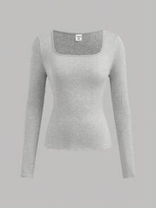 Girlism 青少年女孩秋冬針織長袖方領修身針織上衣 百搭簡約純色 T-shirt 上衣 3件組 - 彩色 - 查看 6