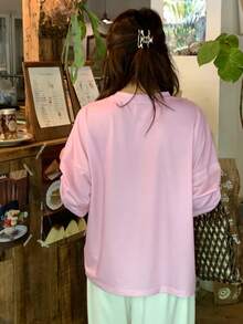 DAZY 女款花卉印花圓領休閒落肩長袖T恤 秋季 - 粉色 - 查看 2