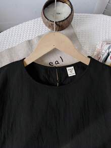 SHEIN 青少年女孩 T-Shirt 套裝 梭織純色短袖上衣搭配碎花長褲休閒套裝 - 黑色 - 查看 7