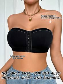 SHEIN 1件式女款時尚前扣防滑穩固平胸式內衣 - 黑色 - 查看 3