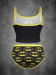 BATMAN X SHEIN 大尺碼女款內衣套裝，含細肩帶背心與三角內褲 - 黑色 - 查看 2