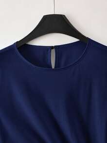 Franclia Blusa elegante de moda de unicolor para mujer, nueva top anudada de verano 2026, casual elegante para uso diario, ir al trabajo, fiestas, viajes y hogar - Azul Marino - Ver 3