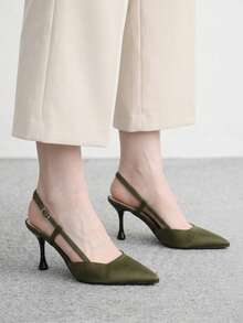 CUCCOO BIZCHIC 優雅便捷尖頭女款高跟鞋，適合女性，舒適中跟款式，適用於辦公室、婚禮、派對以及春夏鞋款 - 軍綠色. - 查看 4