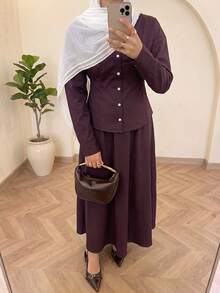 Solavon Women's Shirt And Skirt Arabic Costume Set - Brown - View 3