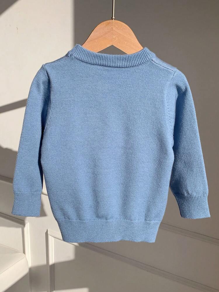 Unisex Baby Boy/Girl Baby Boy 2pcs Autumn/Winter Casual Cute Bear Pattern Crew Neck Knit Sweater - Blue - View 2