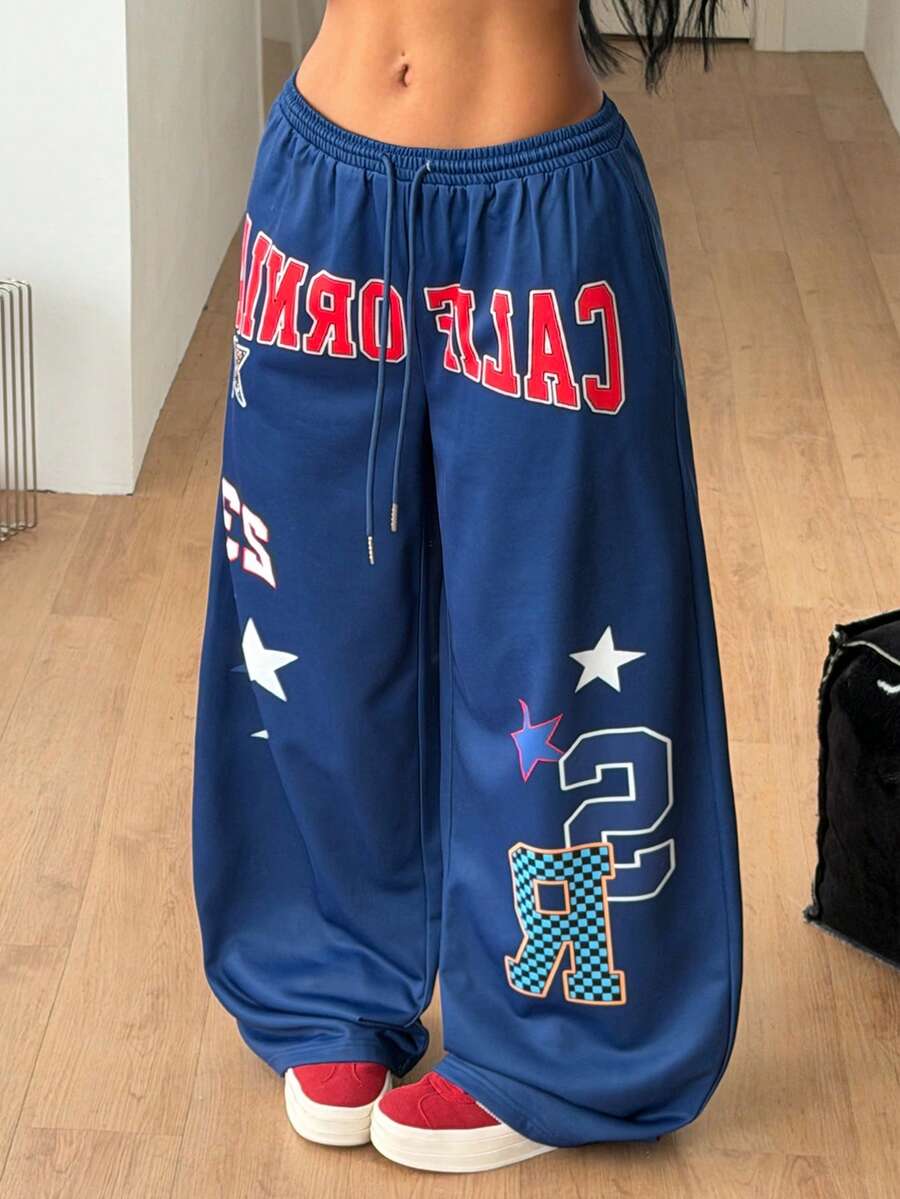 Coolane 夏季運動休閒 Logo 圖案寬鬆運動長褲 - 藏蓝色 - 查看 1