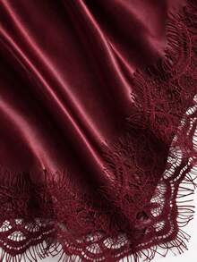 Sweetra Halter Neck Slim Fit Lace Patchwork Tie Design Sweet Minimalist Sexy Women's Summer Short Tank Top - Burgundy - View 4