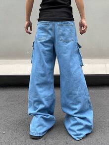 Manfinity EMRG Men's Wide Leg Flare Cargo Denim Jeans - Blue - View 2