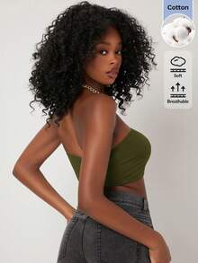 SHEIN BASICS 女款純色休閒日常穿搭抹胸上衣 - 軍綠色 - 查看 2