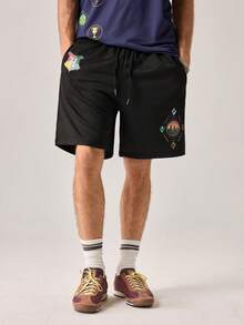 Strevion Men's Casual Versatile Harry Potter Four Houses Emblem Print Shorts - Black - View 4