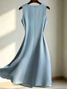 SHEIN Nuovo elegante abito lungo vintage blu stile vacanza francese, abito da donna con stampa digitale blu, adatto per estate, autunno e inverno, abito elegante da donna, abito da invitata a matrimonio da donna, abito elegante da festa da donna, abito da vacanza da donna, abito stile pastorale da donna, adatto per appuntamenti, vacanze, riunioni, abito blu da donna - Blu - Visualizzare 3