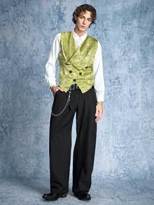 ROMWE MEN Goth Men's Jacquard Double-Breasted Medieval Vest - Multicolor - View 7