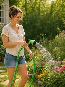 Selang Taman yang Dapat Ditarik dan Diperpanjang 7,5-60M dengan Nozzle Semprotan yang Dapat Diatur 7-in-1, Pipa Air Fleksibel dan Tahan Lama dengan Konektor Fitting untuk Mencuci Mobil, Menyiram Rumput, Memandikan Hewan Peliharaan, dan Penggunaan Sepanjang Musim. - hijau - View 2