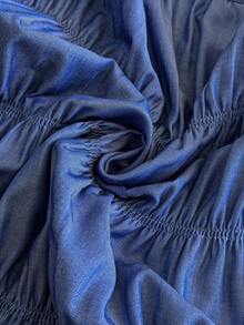 Edennvi Blus Wanita Ukuran Besar dengan Kerah Bulat dan Ruffle Berlapis-lapis, Kancing Depan, Lengan Panjang Mengembang, Potongan Pendek di Pinggang, Atasan Kasual Warna Biru Tua untuk Kantor Formal Musim Gugur - Biru - View 3