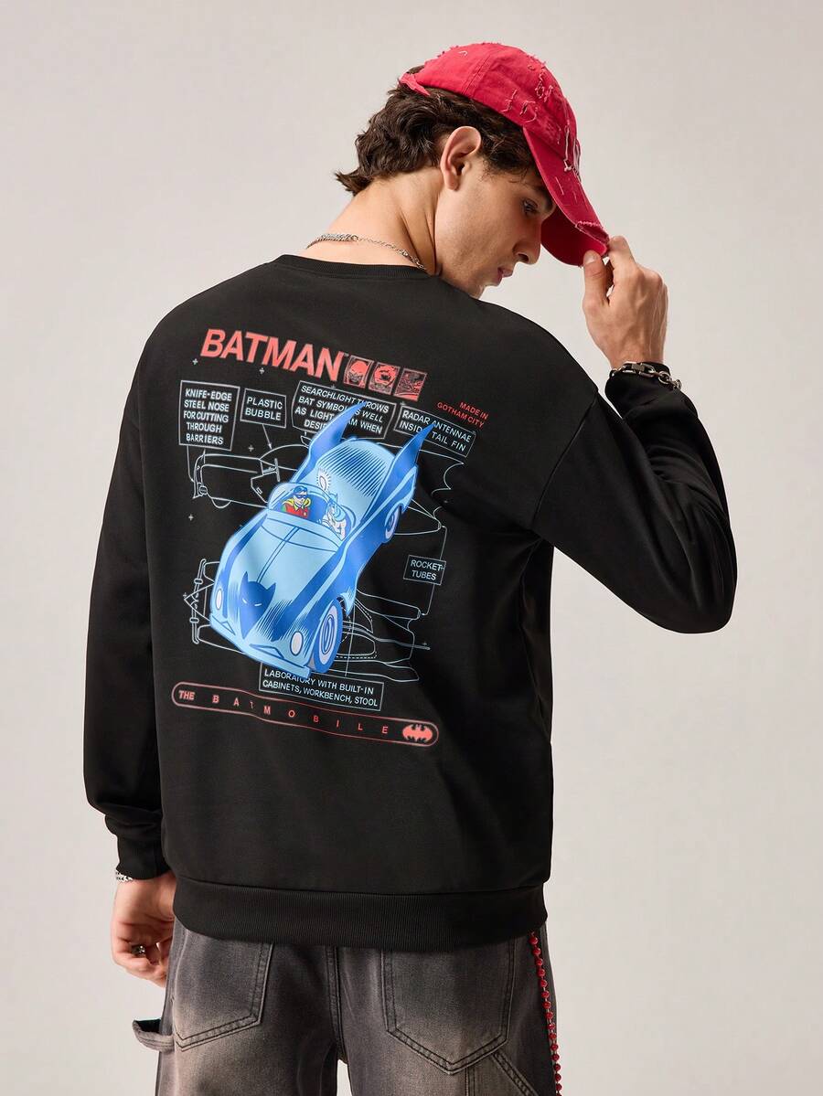 Strevion BATMAN Sweatshirt Lengan Panjang Leher Bulat Kasual Pria dengan Gambar Mobil , Cocok untuk Musim Semi dan Gugur - Hitam - View 1