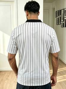 Gym Rark Men's Striped Letter Print Sports Polo Shirt, Gym - White - View 2