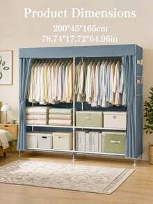 A Portable And Simple Wardrobe For Home Bedrooms, Equipped With A Hanging Area And Multi-Layer Storage Racks. The Top Is Designed For Storage, And The Steel Pipe Frame Is Durable And Stable. It Is An Essential Storage Cabinet For Organizing Clothes - Multicolor - View 21