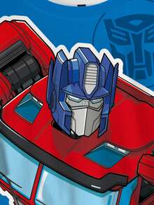 Transformers X SHEIN تي شيرت رجالي بطبعة حروف كرتونية، رقبة دائرية، أكمام قصيرة، قصة فضفاضة كاجوال - أبيض - مشاهدة 3