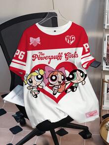THE POWERPUFF GIRLS X SHEIN 大尺碼女款卡通印花休閒日常短袖T恤 - 白色 - 查看 6