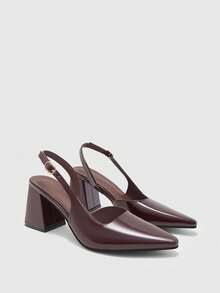 CUCCOO BIZCHIC Ladies Fashion High Coarse Heel Brown Mirror Back Strap Inner Space Ladies High Heel Shoes Simple Commuter Elegant Basic Outdoor Festival Vacation - ink brown - View 5