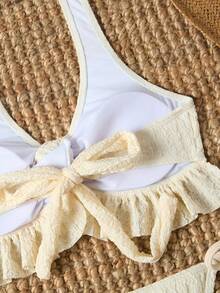 SHEIN Swim Set Bikini Halter Berkerut Depan Model Twist-Front untuk Liburan Pantai Musim Panas Wanita - Aprikot - View 6