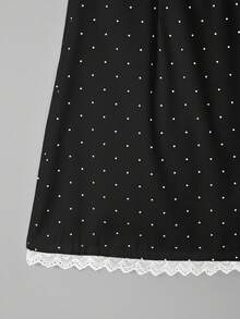 GlowEve Women's Fashion French Polka Dot Print Lace Patchwork Mini Skirt - Black - View 4