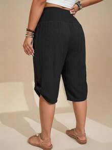Comfylo Plus-Size Women'S Summer Women'S Casual Drawstring Waist 7-Point Pantsbermuda Shorts, High Black Waist In Summer Slimming Versatile Pants Vacation - Black - View 6